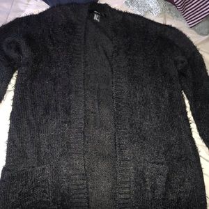 Soft Black Fuzzy Material Cardigan